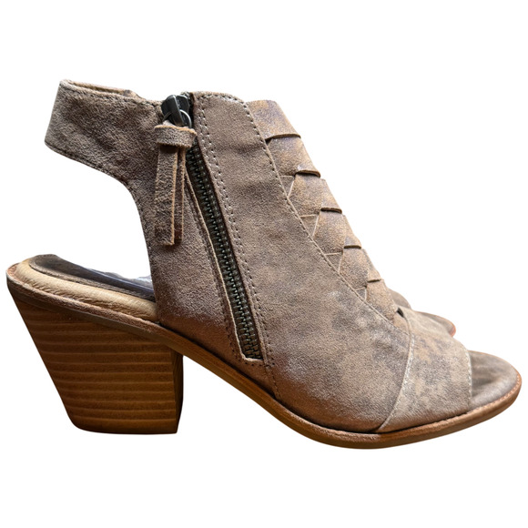 SOFFT McKenna Women's 9M Peep Toe Heeled Sandals Smoked Suede Metallic Shoes - Picture 7 of 16